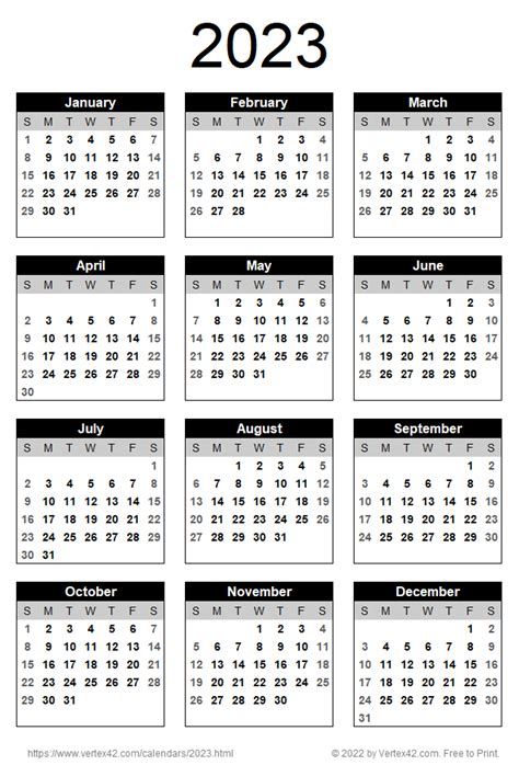 Printable Portrait Calendar 2023