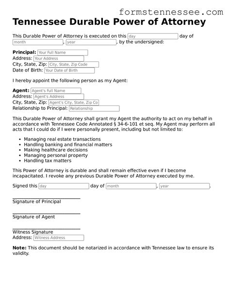 Printable Power Of Attorney Form Tennessee