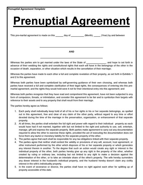Printable Prenuptial Agreement Sample