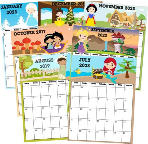 Printable Princess Calendar