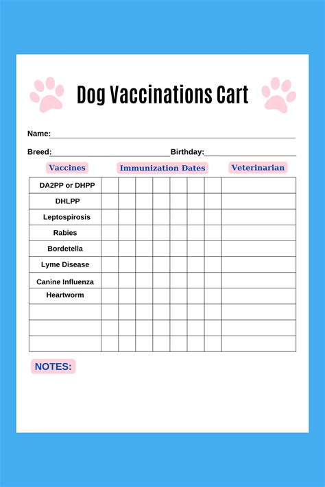Printable Puppy Vaccination Record Card Pdf