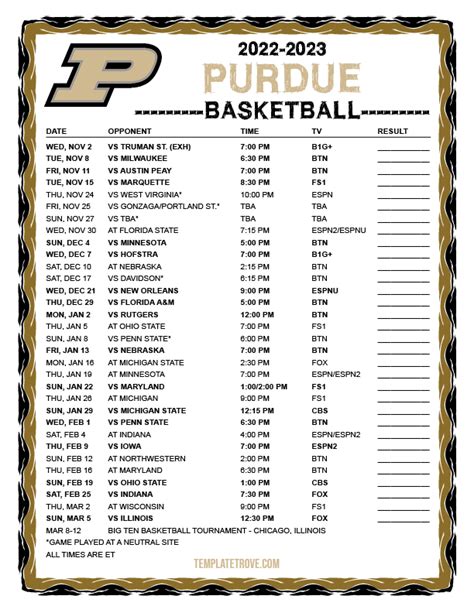 Printable Purdue Basketball Schedule 2022-23