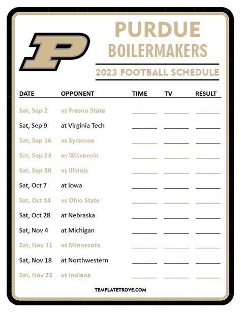 Printable Purdue Football Schedule