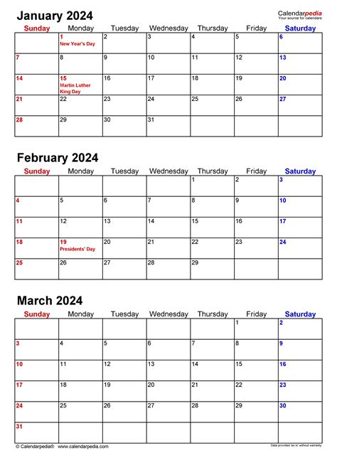 Printable Quarterly Calendar 2024