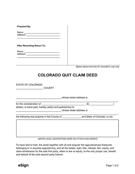 Printable Quit Claim Deed Colorado