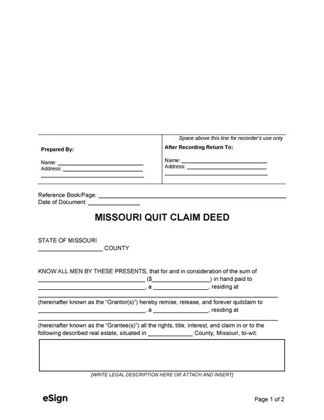 Printable Quit Claim Deed Missouri