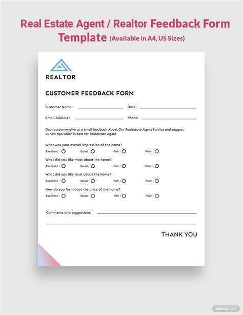 Printable Real Estate Feedback Form Template