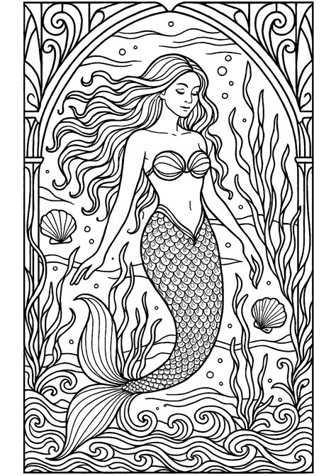Printable Realistic Mermaid Coloring Pages