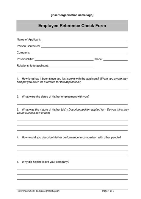 Printable Reference Check Form Template