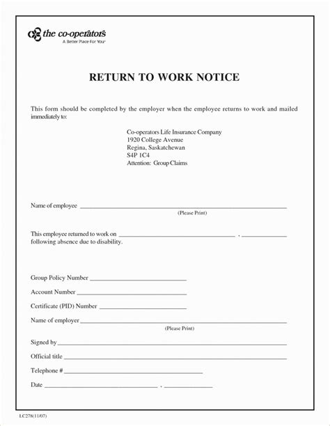 Printable Return To Work Doctors Note