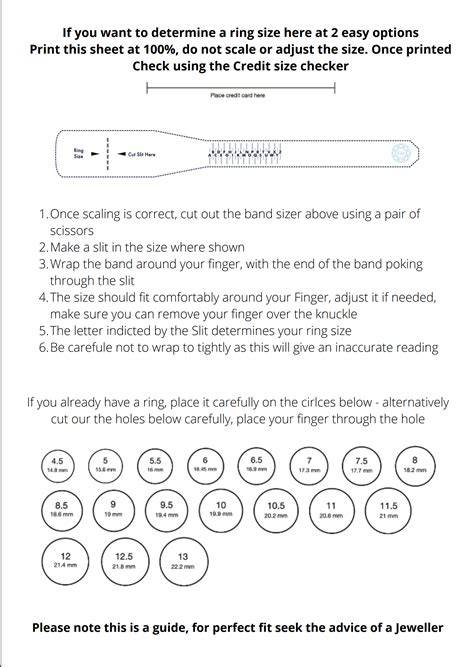 Printable Ring Size Chart Millimeters