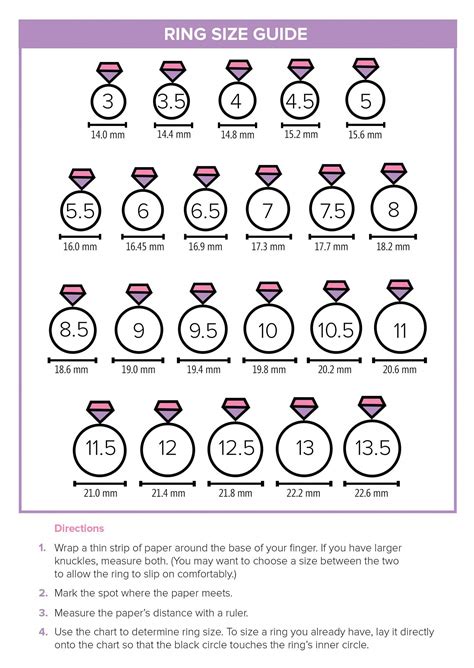 Printable Ring Size Chart Womens