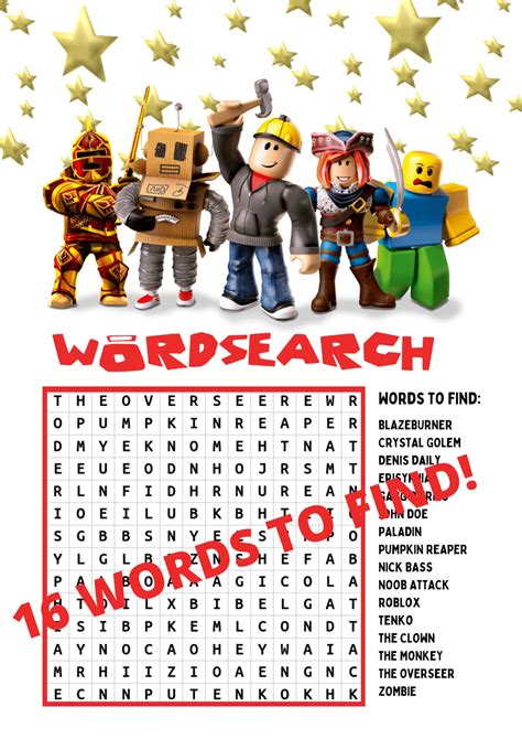 Printable Roblox Word Search includes Answer Sheet - Etsy