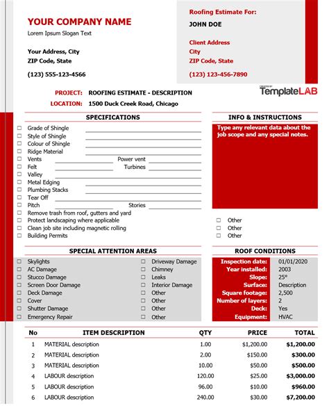 Printable Roofing Estimate Template