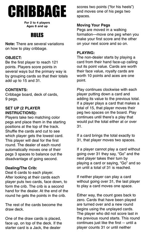 Printable Rules For Cribbage