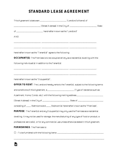 Printable Sample Residential Lease Form | Lease agreement free