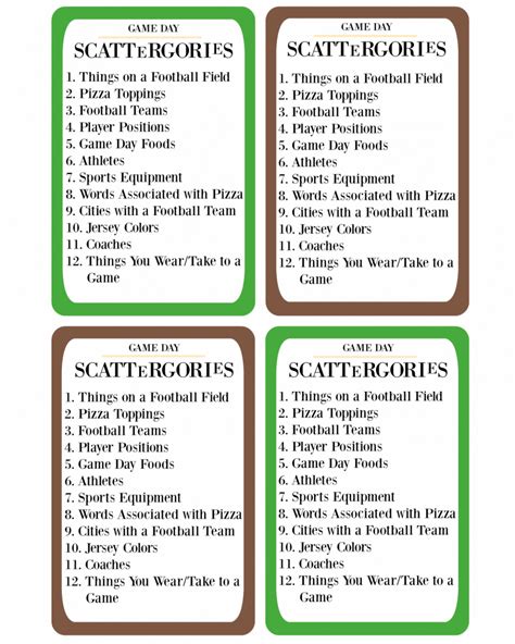 Printable Scattergories Cards