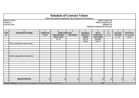 Printable Schedule Of Values Form