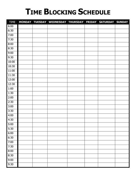 Printable Schedule Template Block Day