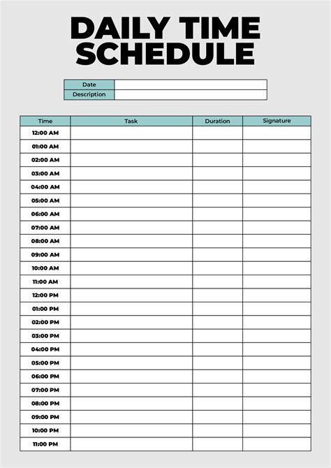 Printable Schedule Time In Time Out