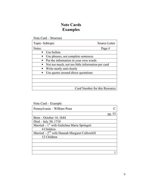 Printable Science Note Card Templates