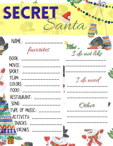 Printable Secret Santa Sheet