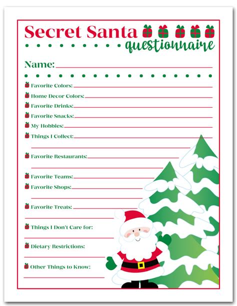 Printable Secret Santa Survey