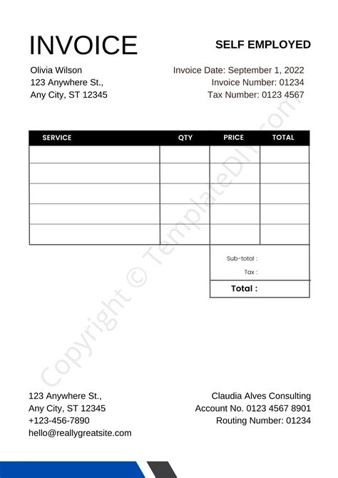 Printable Self Employed Invoice Template Excel