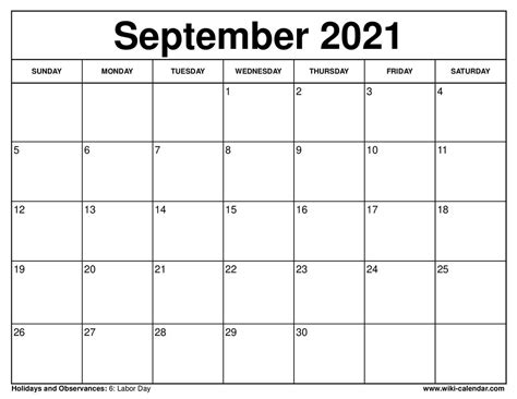 Printable Sept 2021 Calendar