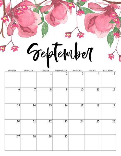 Printable Sept Calendar Script