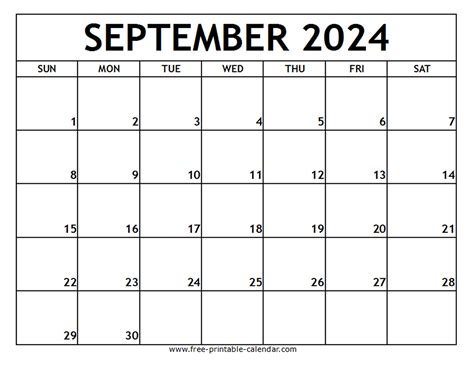 Printable September Calendar