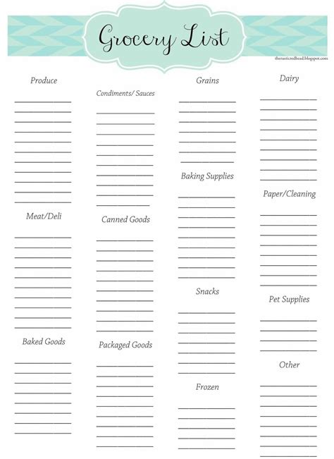 Printable Shopping List With Categories