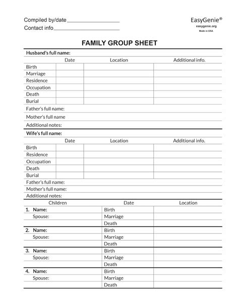 Printable Simple Family Group Sheet