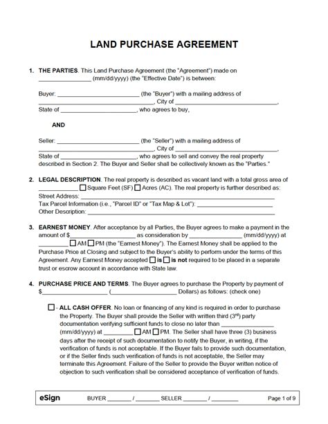 Printable Simple Land Purchase Agreement Form Pdf