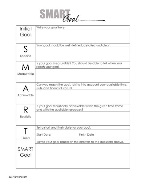 Printable Smart Goal Worksheet