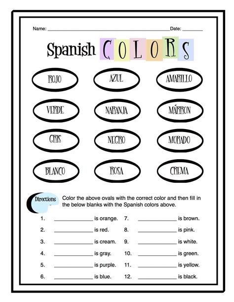 Printable Spanish Colors Worksheet Pdf