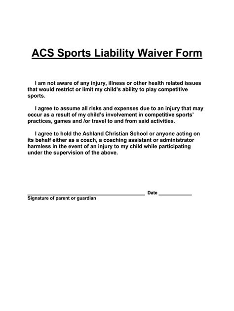 Printable Sports Waiver Form