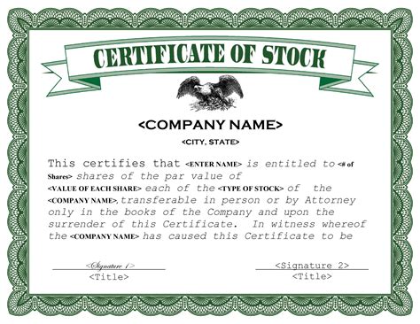 Printable Stock Certificate Format In Word