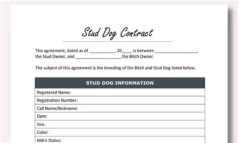 Printable Stud Dog Breeding Contract Template