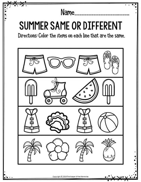 Printable Summer Worksheets For Preschoolers