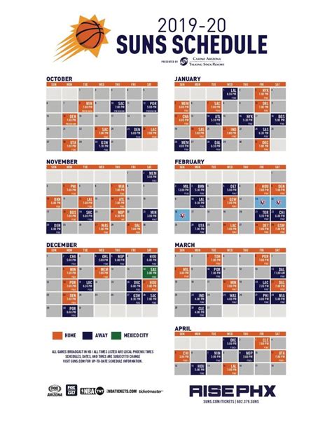 Printable Suns Schedule