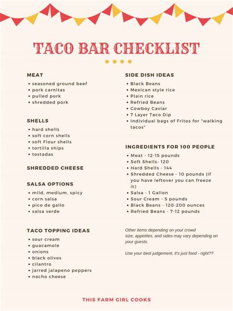 Printable Taco Bar Checklist