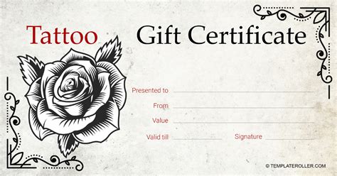 Printable Tattoo Gift Certificate Template Free