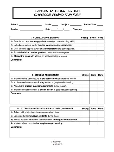 Printable Teacher Observation Form
