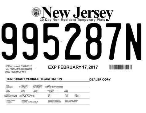 Printable Temporary License Plate Ny