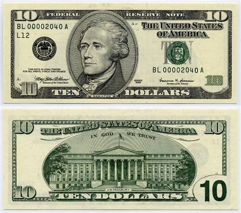 Printable Ten Dollar Bill