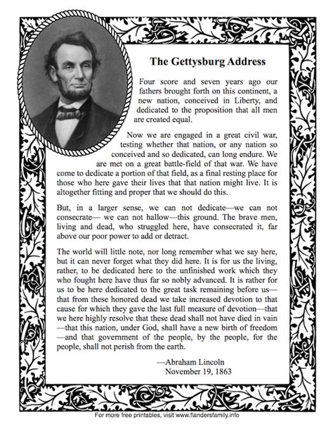 Printable Text Of The Gettysburg Address