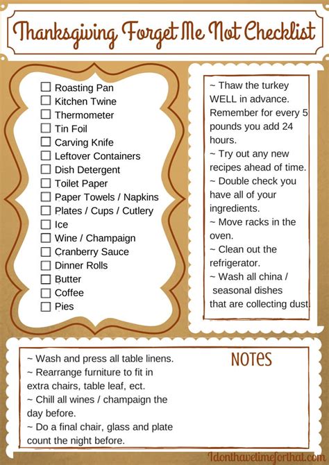 Printable Thanksgiving Checklist