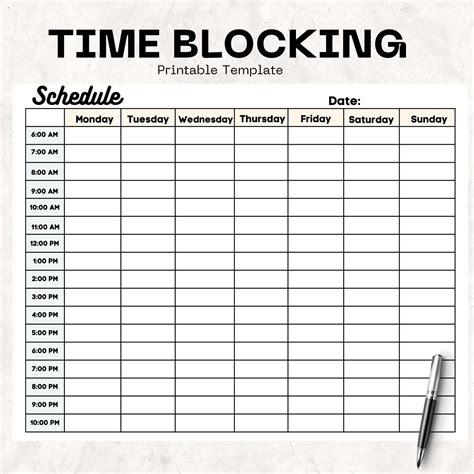 Printable Time Block Schedule
