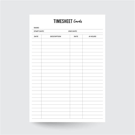 Printable Time Card Template For Use With Lathem Time Clock
